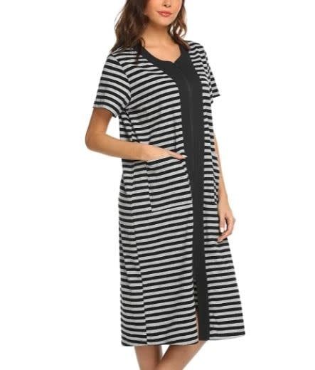 Ek Zipper House Coat, Color: Grey Black, Size: Small