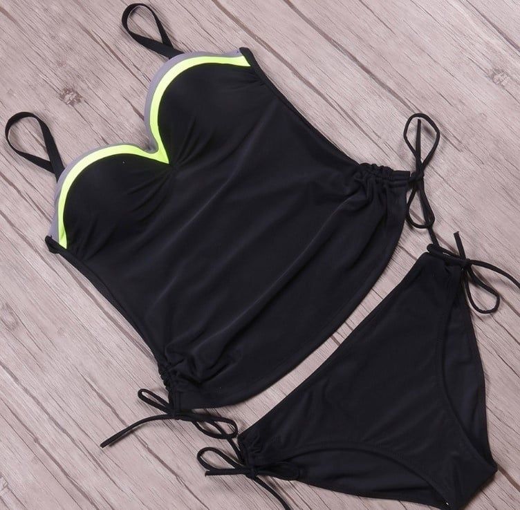 Rollsvile Black w Green Tankini, Color: Black w Green, Size: Small