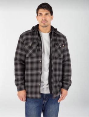 Dickies Fleece Hooded Flannel , Color: Black Ombre Plaid, Size: Medium