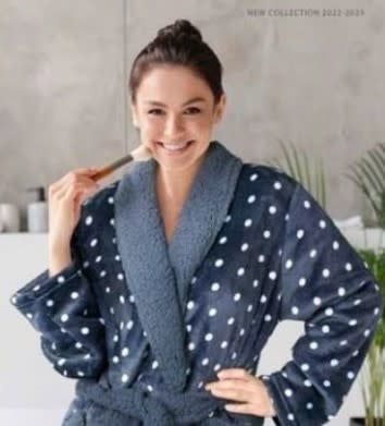 Jolie Shawl Collar Robe, Color: Navy/ white dots, Size: Small