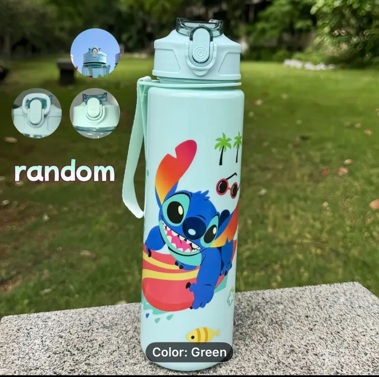 Stitch Water Bottle, Color: Green