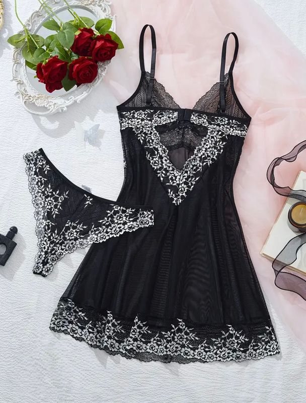 Sheer Mesh w/Lace Chemise