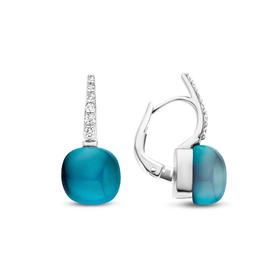 Mini Sweety Ohrringe mit London Blue Topas und Perlmutt in Weissgold / 20O123Wlobmpdia