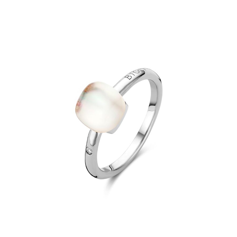 Mini Sweety Ring mit Bergkristall und Perlmutt in Weissgold / 20R87Wcrmp