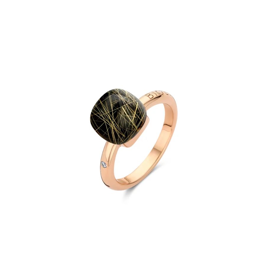 Mini Sweety Ring mit Rutilquarz und Onyx in Roségold /20R88NRrutonyx