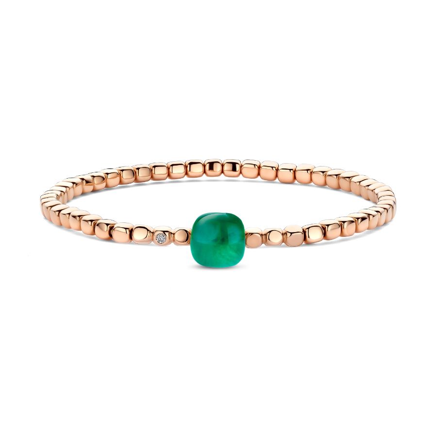 Mini Sweety Armband mit Bergkristall, Smaragd und Perlmutt in Roségold in 17cm / 26AS03Rcrsmermp_17