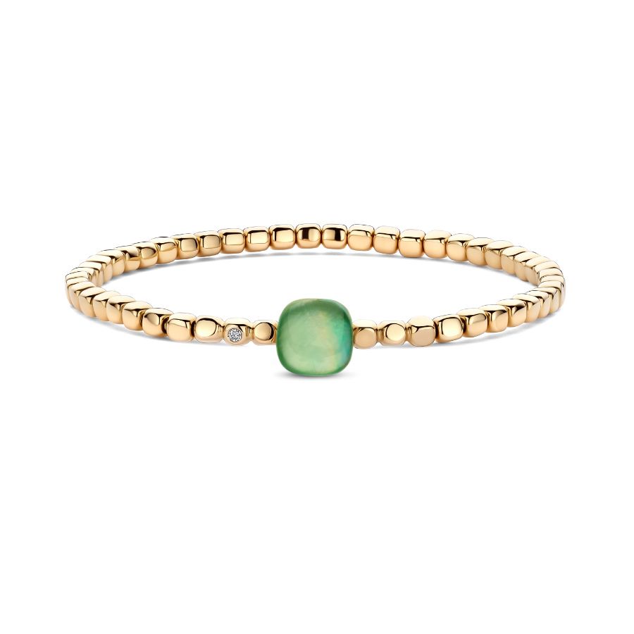 Mini Sweety Armband mit Zitronenquarz, grünem Aventurin und Perlmutt in Gelbgold in 16cm / 26AS03Yleavvermp_16