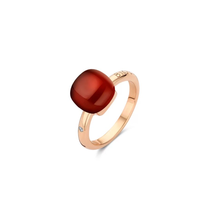 Mini Sweety Ring mit Rauchquarz und Koralle in Roségold / 20R88NRsqpc