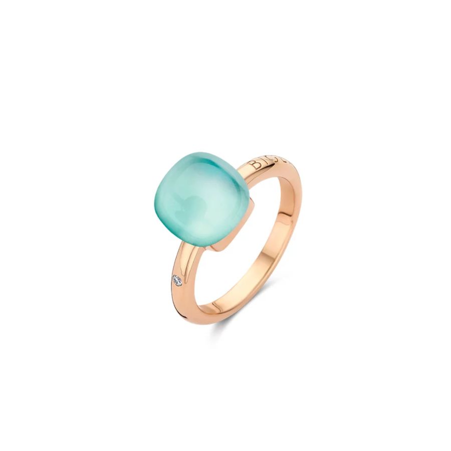 Mini Sweety Ring mit Milchquarz und Hellblauem Achat in Roségold  /20R88NRqlalbluagmp