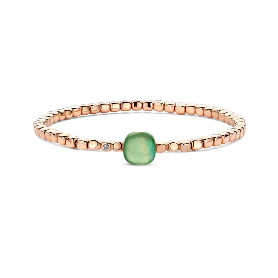 Mini Sweety Stretch Armband Mit Zitronenquartz und grünem Aventurin in Roségold / 26AS03Rleavvermp_17