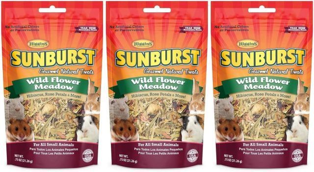 Higgins 3 Pack of Sunburst Wild Flower Meadow Small Pet Treat Mix, 0.75 Ounces Each, with Hibiscus, Rose Petals, and More