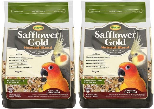 Higgins 2 Pack of Safflower Gold Natural Blend Conure and Cockatiel Food, 3 Pounds Each