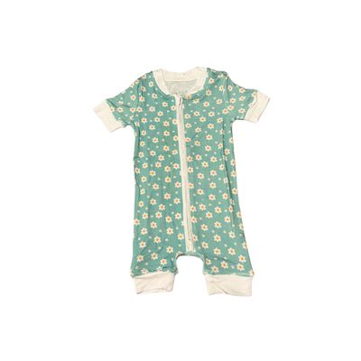 Bamboo Green Daisy Zipper Romper