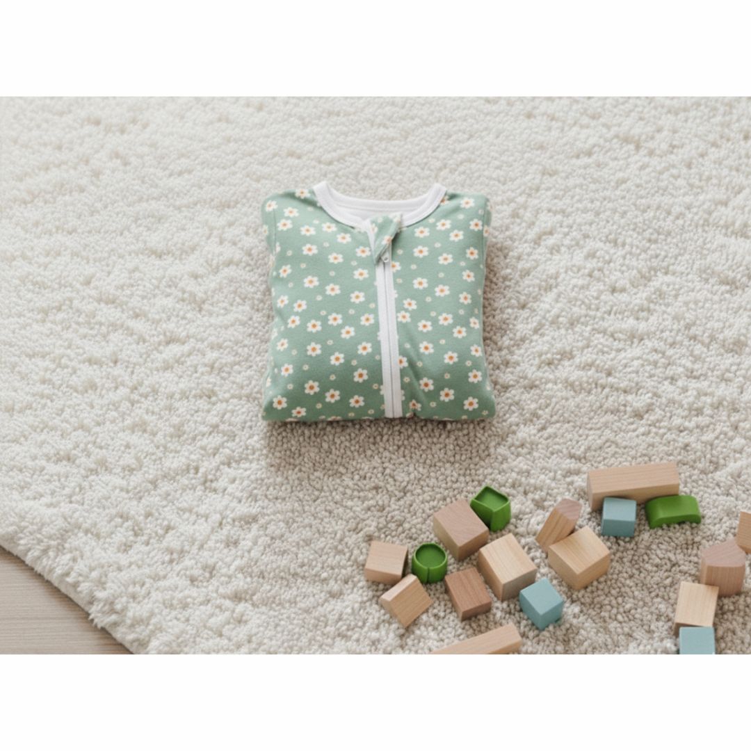Bamboo Green Daisy Zipper Romper