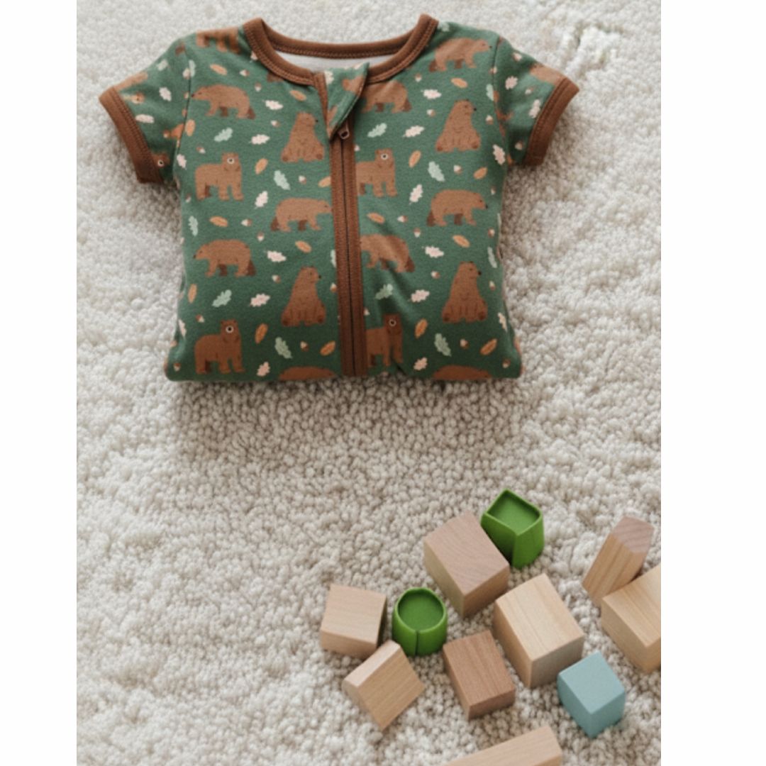 Bamboo Brown Bear Zipper Romper