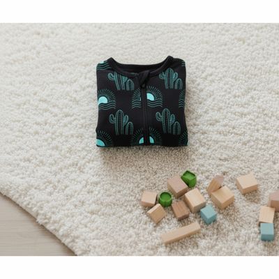 Bamboo Teal And Black Zipper Pajama