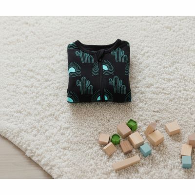 Bamboo Black And Teal Two-Piece Jammies
