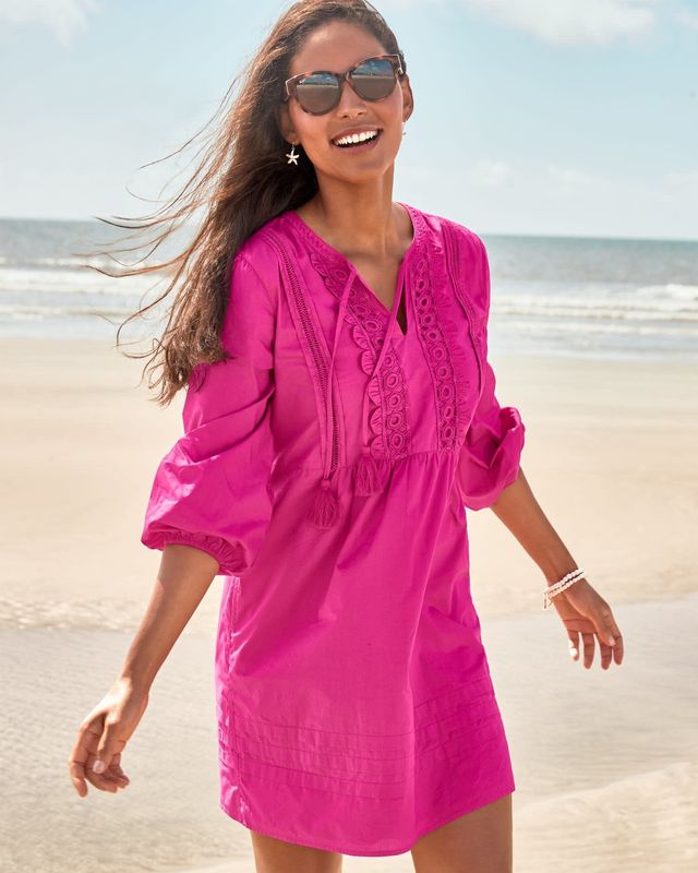 TOMMY BAHAMA SALINA KEY POPLIN SPLIT NK DRESS - PINK MAUI