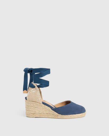 CASTANER CARINA AZUL BLUE WEDGE WITH RIBBON TIE
