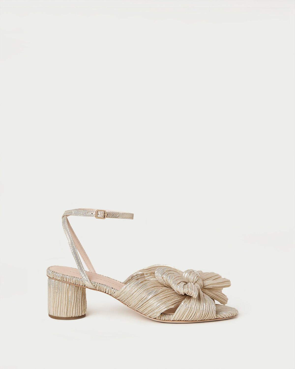 LOEFFLER RANDALL DAHLIA KNOT MULE WITH ANKLE STRAP PLATINUM