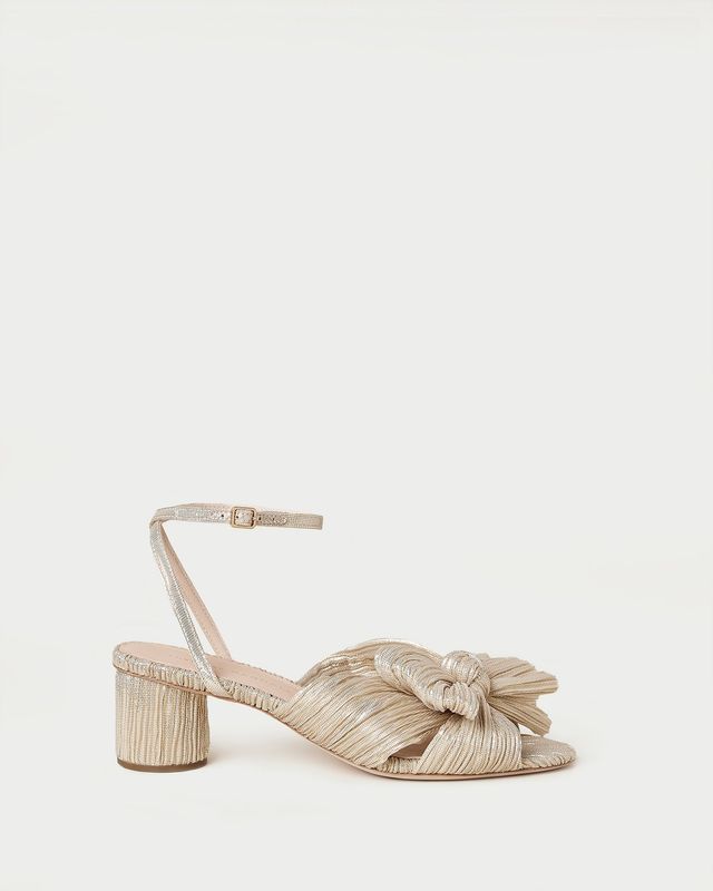 LOEFFLER RANDALL DAHLIA KNOT MULE WITH ANKLE STRAP PLATINUM