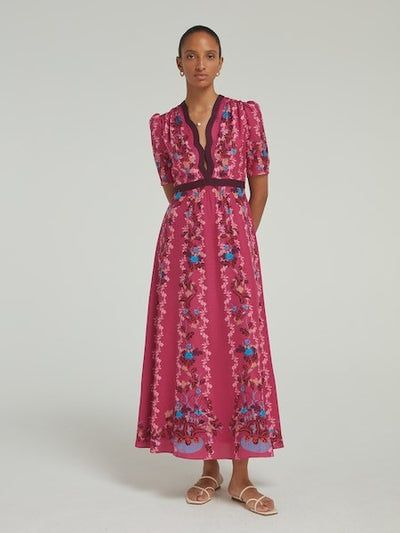 SALONI TABITHA DRESS  TERRARIUM MAGENTA PLMT