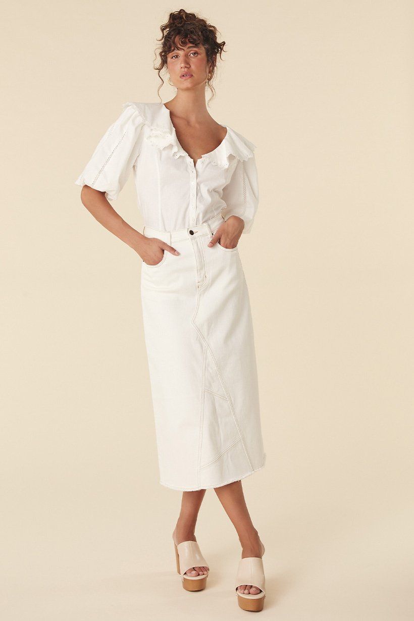 SPELL Eve Denim Skirt - Salt