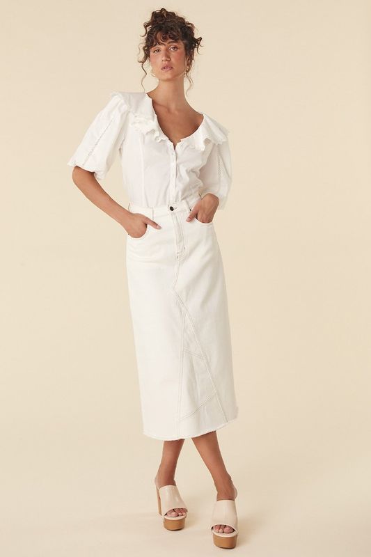 SPELL Eve Denim Skirt - Salt