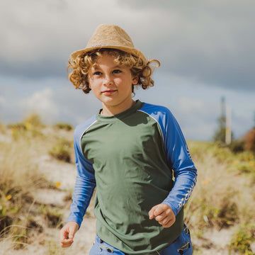 SNAPPER ROCK OLIVE BLUE SLEEVE LS RASH TOP
