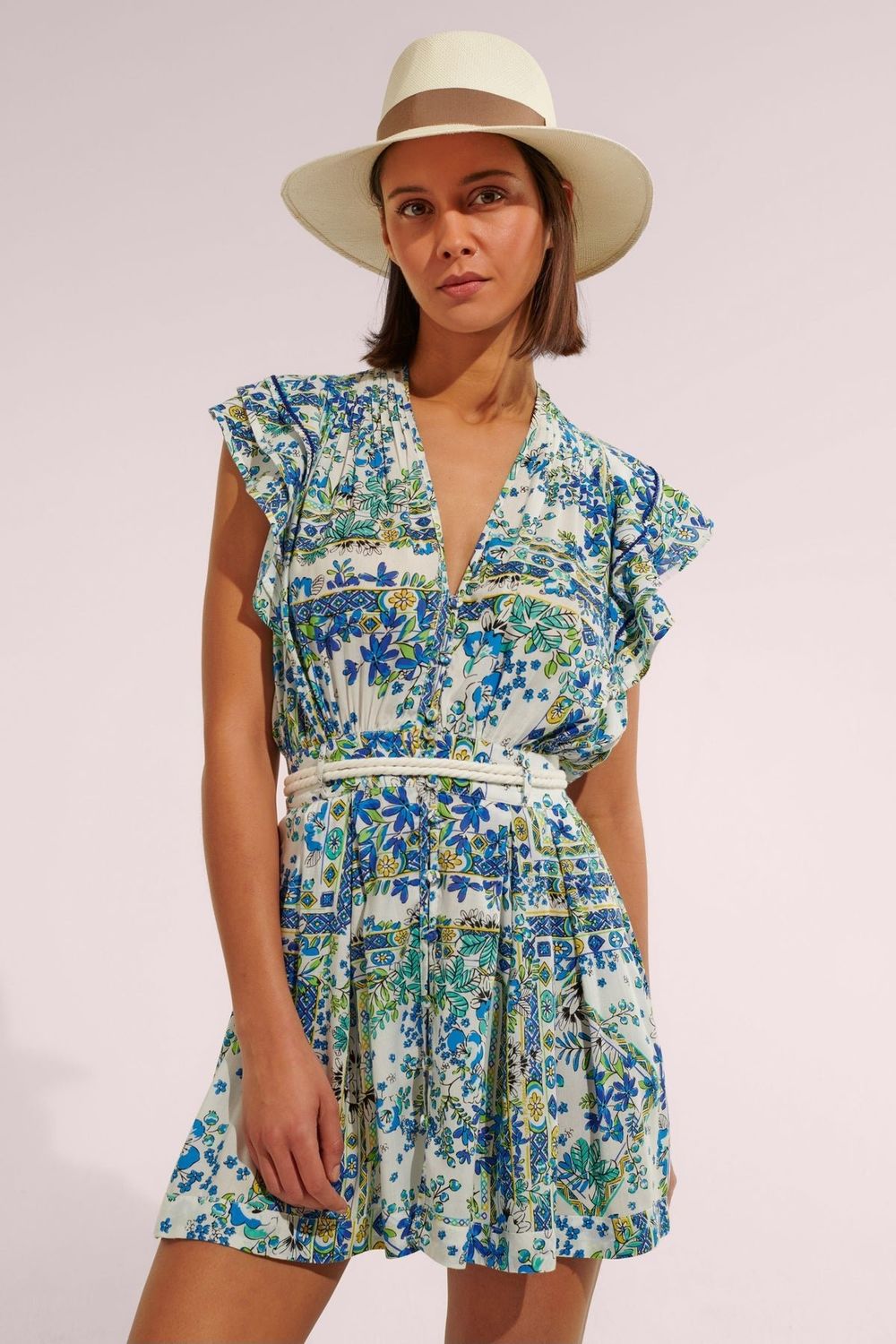POUPETTE ST BARTH MINI DRESS BICE V BLUE FOULARD
