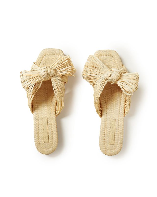 LOEFFLER RANDALL DAPHNE PLEATED KNOT FLAT SANDAL NATURAL