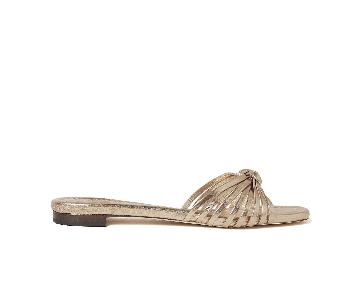 LOEFFLER RANDALL IZZIE LEATHER KNOT FLAT SANDAL GOLD