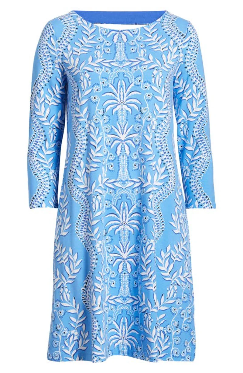 LILLY PULITZER OPHELIA 3/4 SLEEVE DRESS ABACO BLUE HAVE IT BOTH RAYS ENGINEERED KNIT DRESS