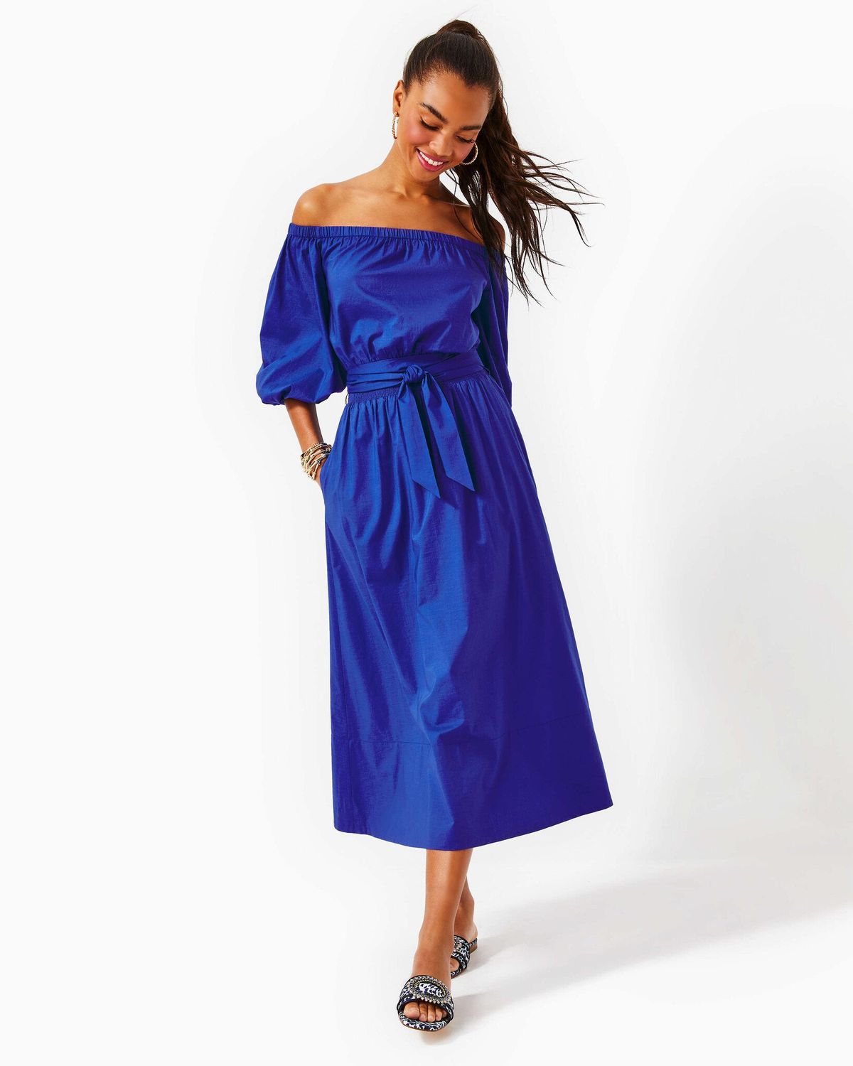 LILLY PULITZER SHAWNLEE ELBOW SLEEVE OFF ALBA BLUE