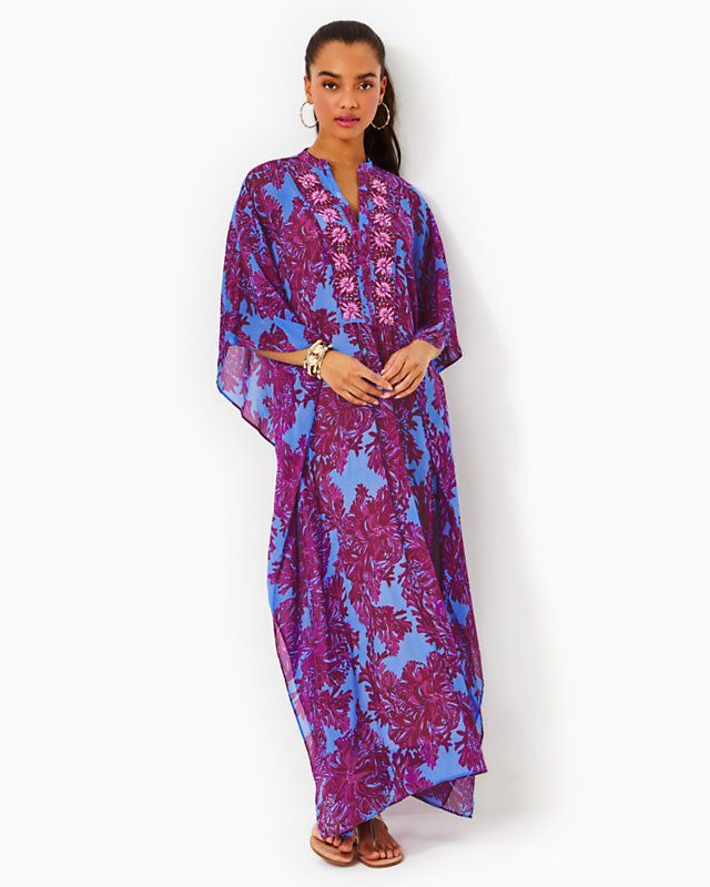 LILLY PULITZER JULIETA EMBELLISHED MAXI ABACO BLUE FEEL LIKE A SHELLEBRITY