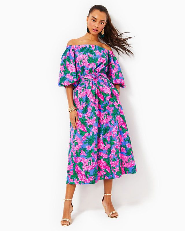 LILLY PULITZER SHAWNLEE ELBOW SLEEVE OFF CERISE PINK SAFARI SUNSET