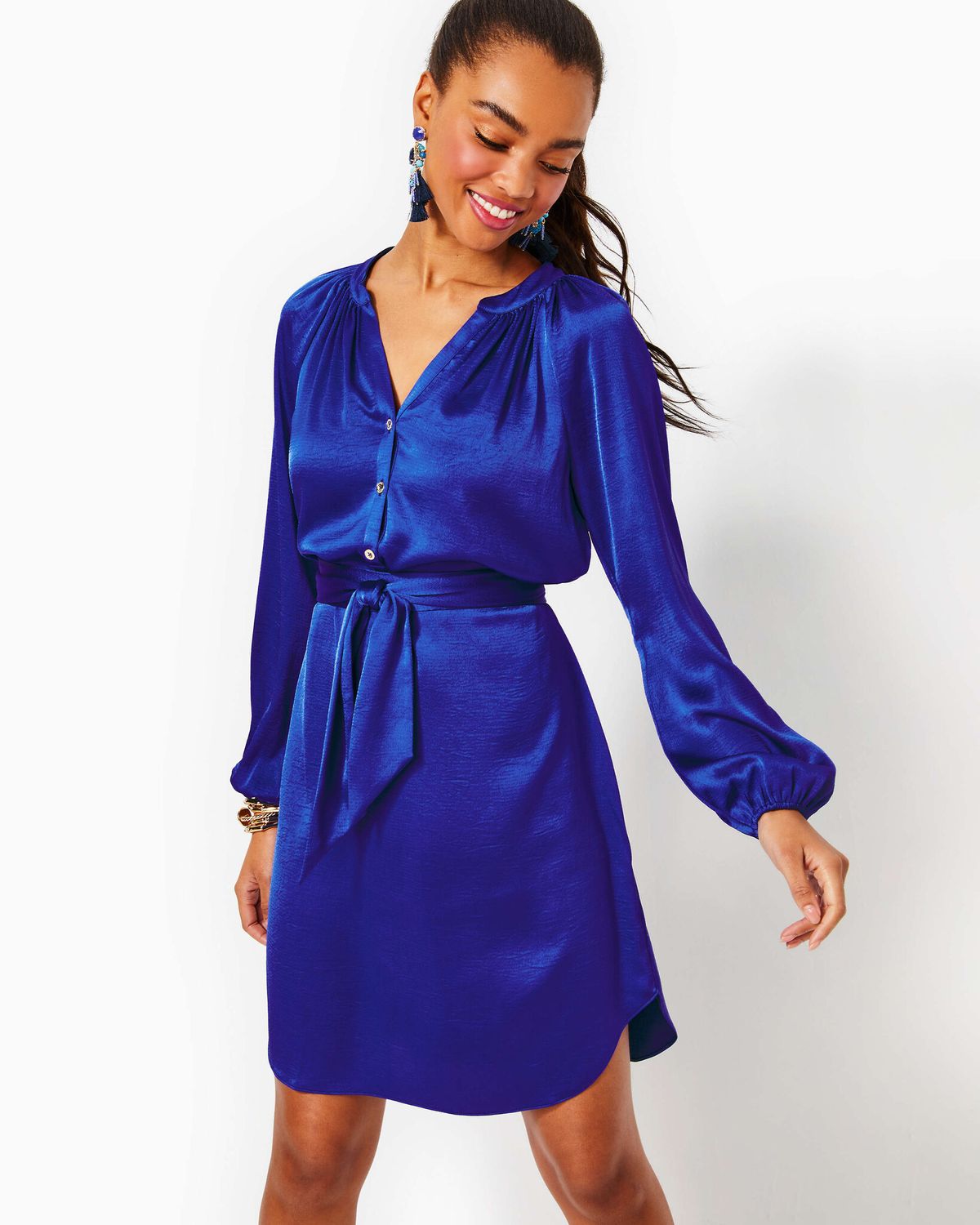LILLY PULITZER SAIGE LONG SLEEVE DRESS ALBA BLUE