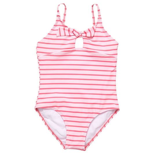 SNAPPER ROCK CORAL STRIPE SUSTAINABLE BOW SWIMSUIT CORAL