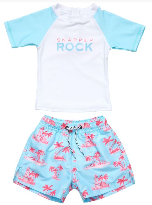 SNAPPER ROCK LIGHTHOUSE ISLAND SUSTAINABLE SS BABY SET BLUE