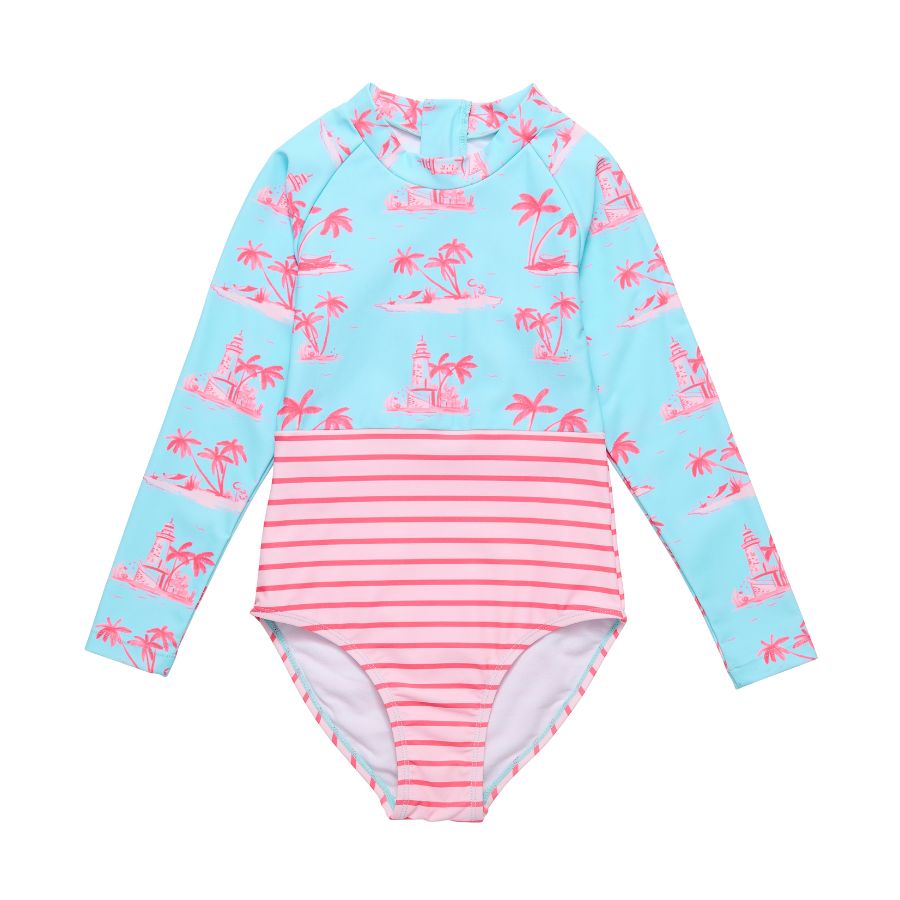 SNAPPER ROCK LIGHTHOUSE ISLAND SUSTAINABLE LS SURF SUIT BLUE