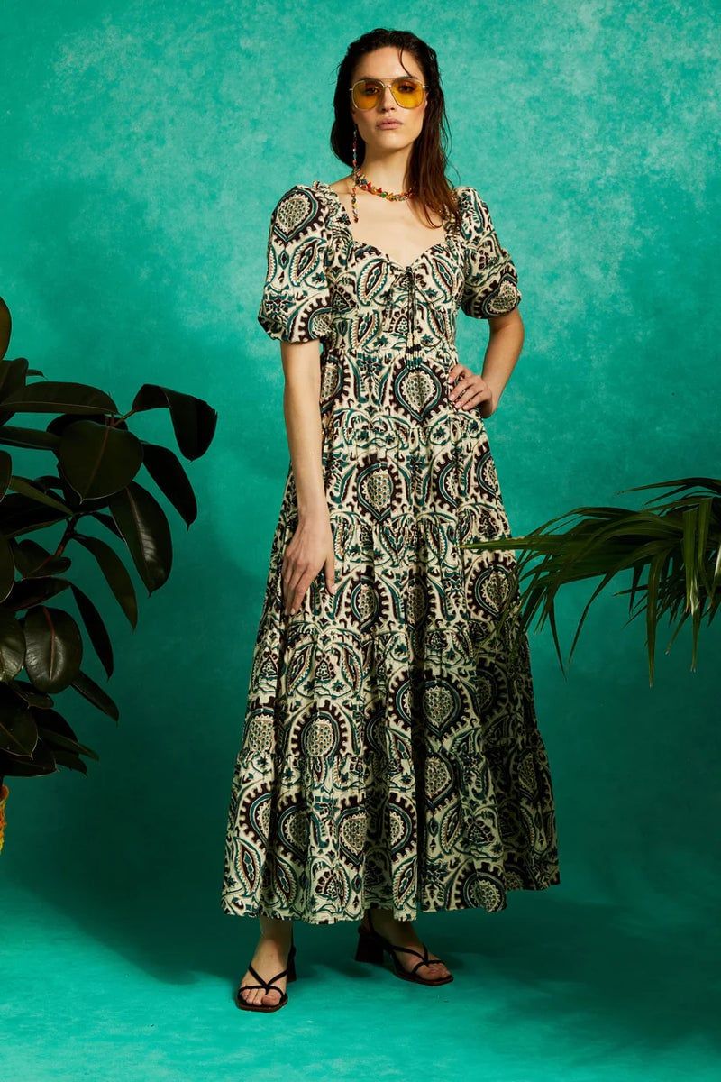 LOVE THE LABEL Chelsea Dress Sara Print Spruce