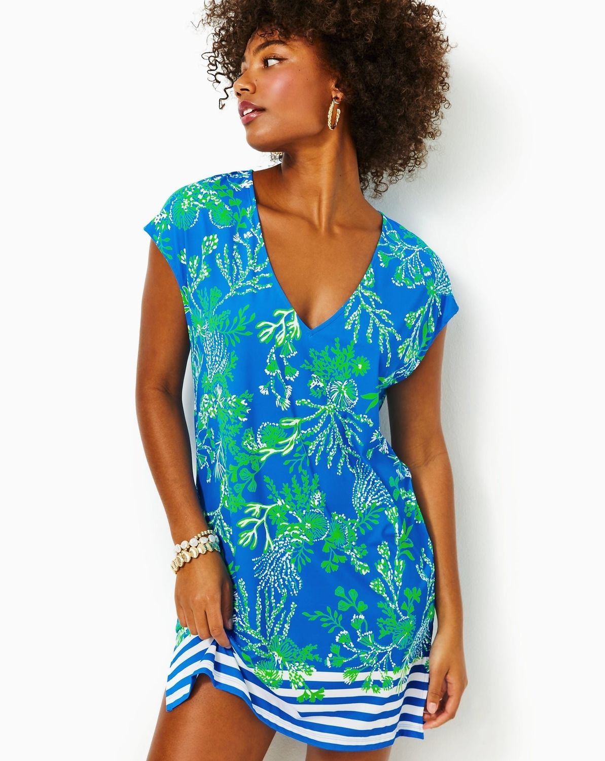 LILLY PULITZER TALLI V-NECK COVERUP BRINY BLUE A BIT SALTY ENGINEERED COVERUP