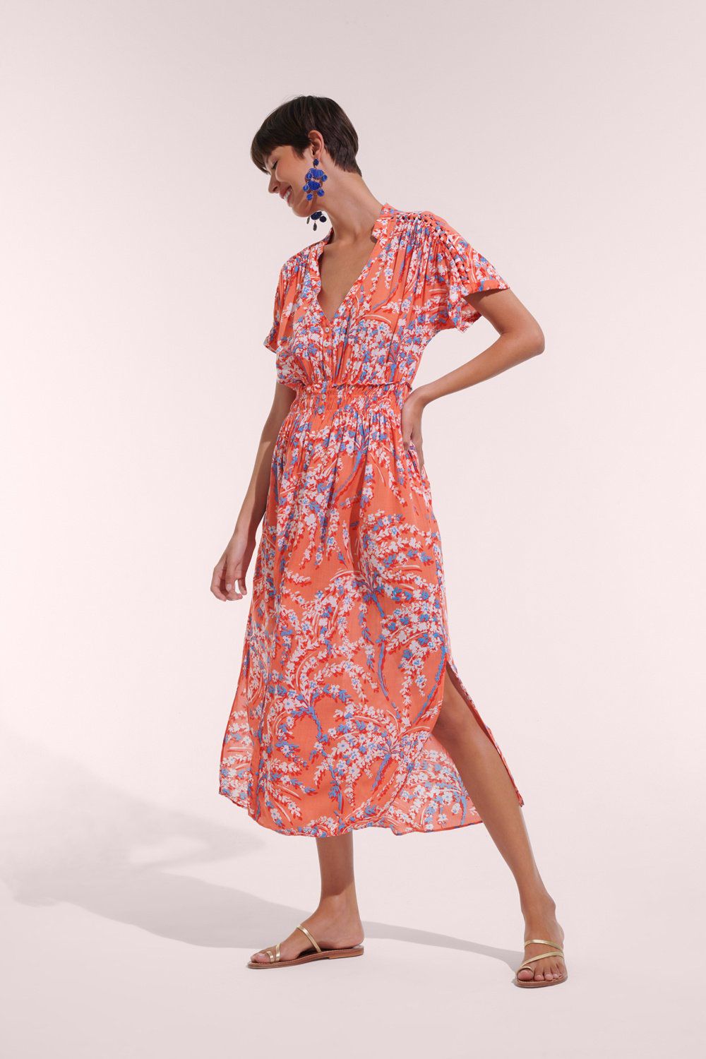 POUPETTE ST BARTH LONG DRESS BECKY V CK ORANGE PALMERY