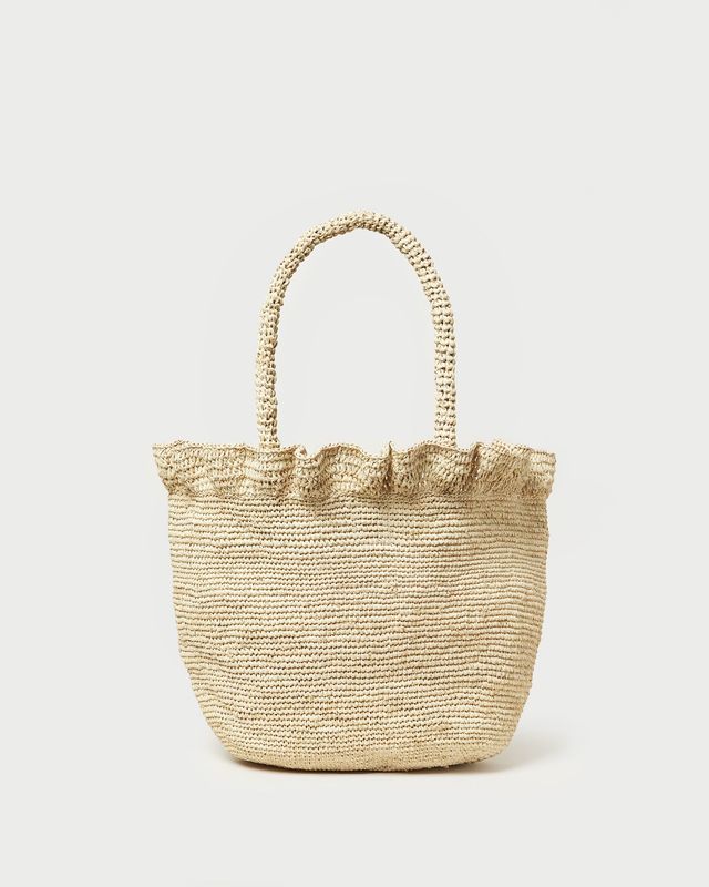 LOEFFLER RANDALL CYRUS RAFFIA WOVEN TOTE WITH RUFFLE