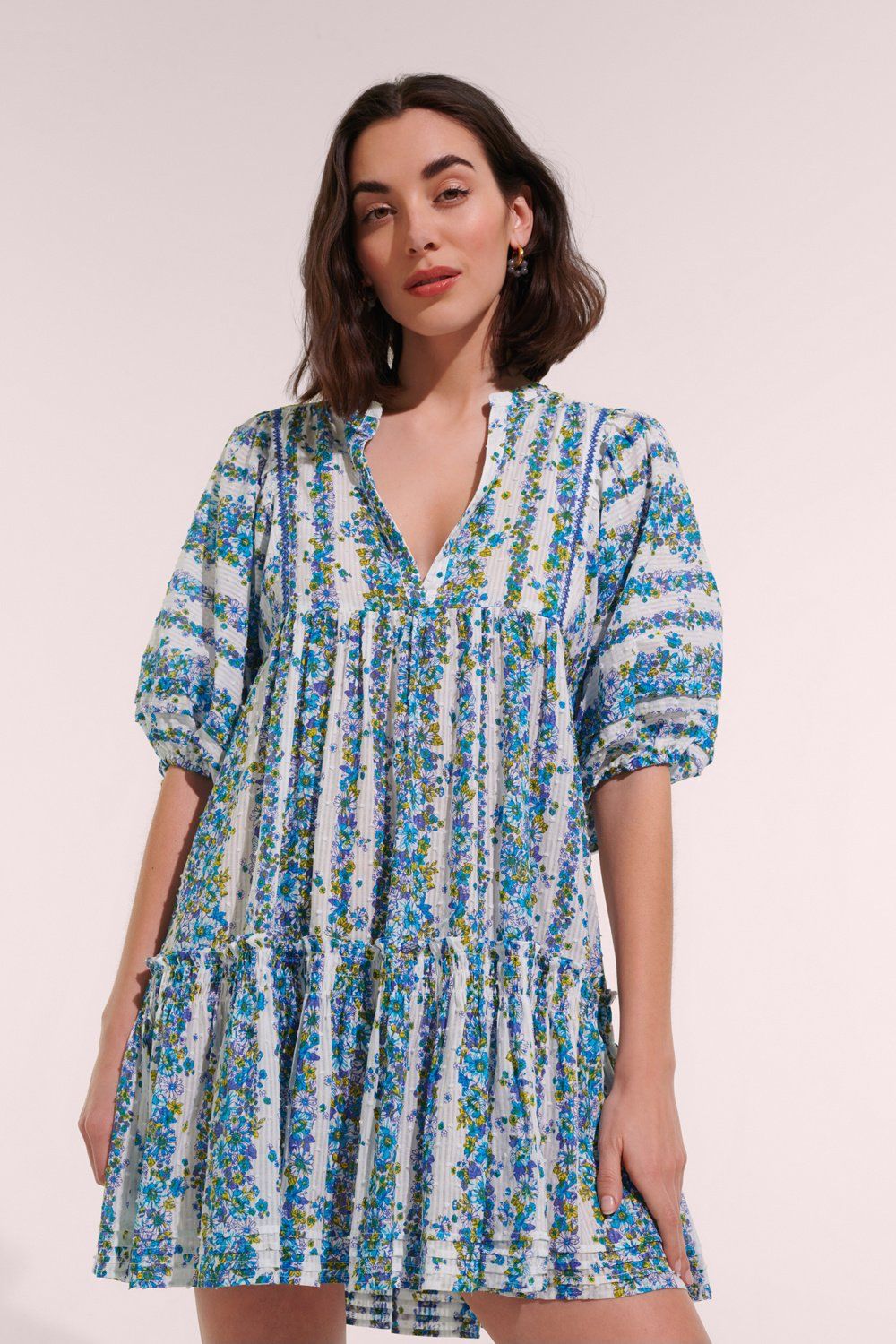 POUPETTE ST BARTH MINI DRESS ARIA CT STRIPE LAVENDER WAVES FLOWERS