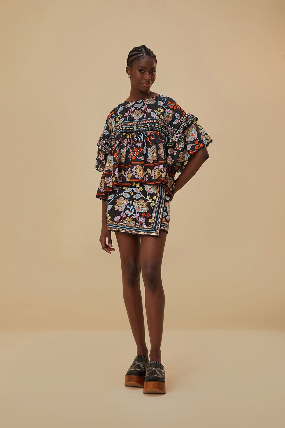FARM RIO FLOWERY BLACK MINI SKIRT