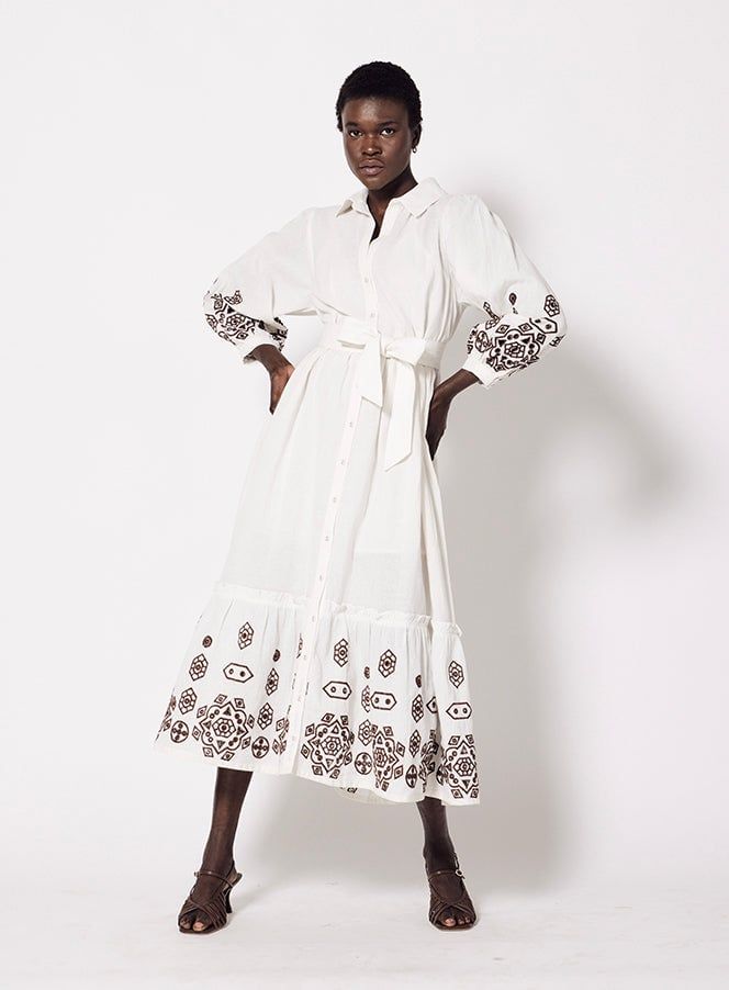 CLEOBELLA GRACIE MIDI DRESS IVORY / BROWN