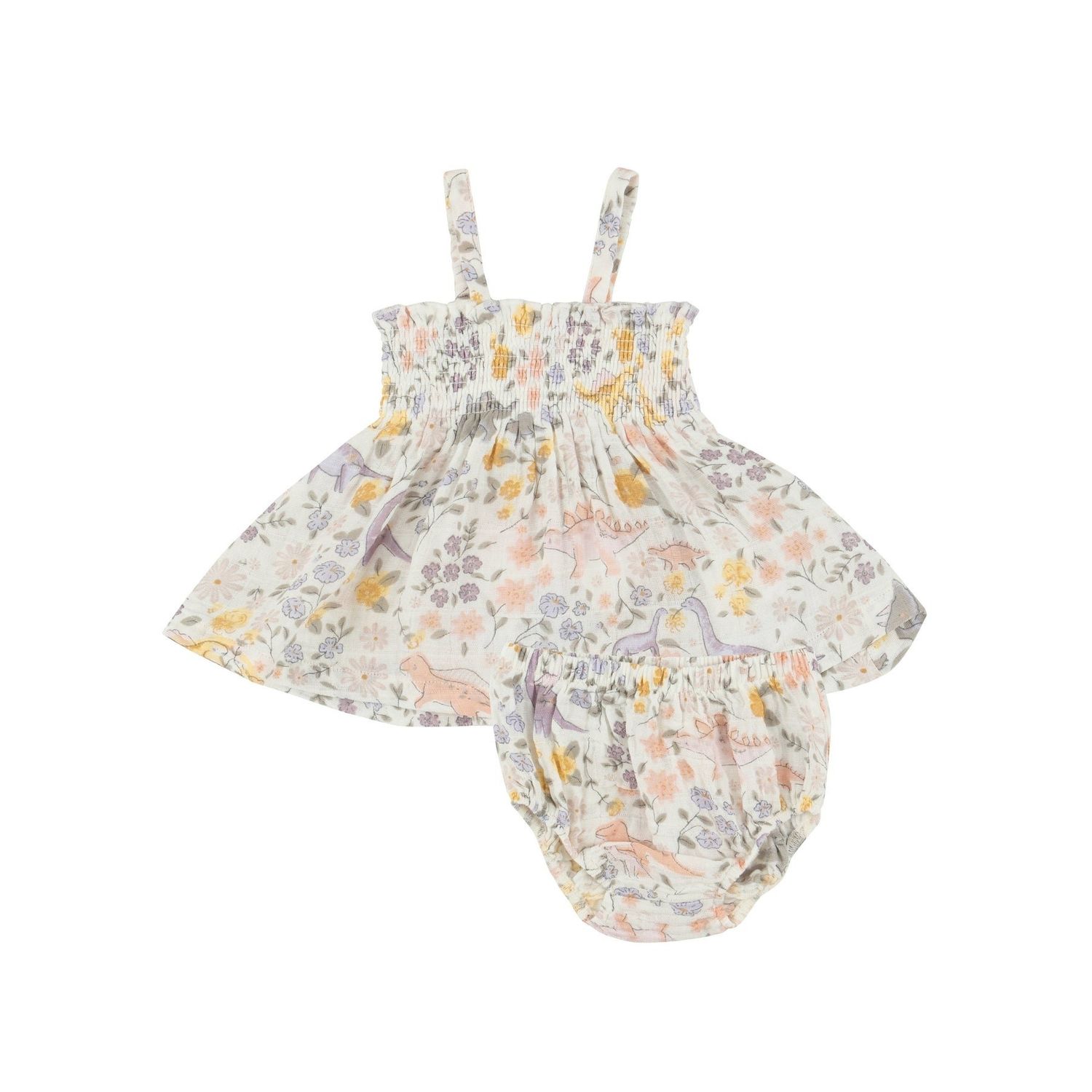 Angel Dear SB Sweet Floral Dino Smocked Top + Bloomer
