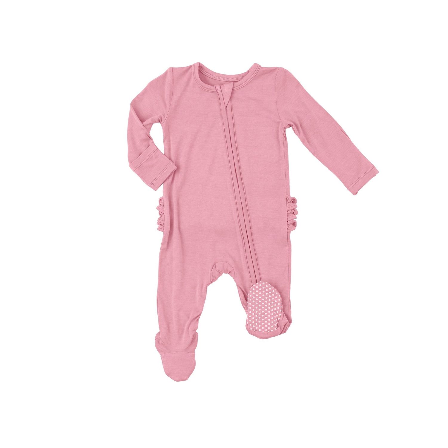 Angel Dear SB Peony Solid 2 Way Zipper Ruffle Back Footie