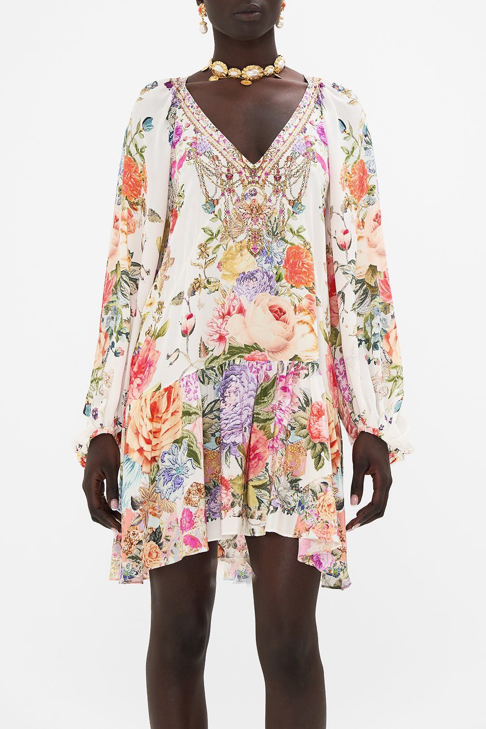 CAMILLA V NECK DRESS WITH BLOUSON SLEEVE SEW YESTERDAY